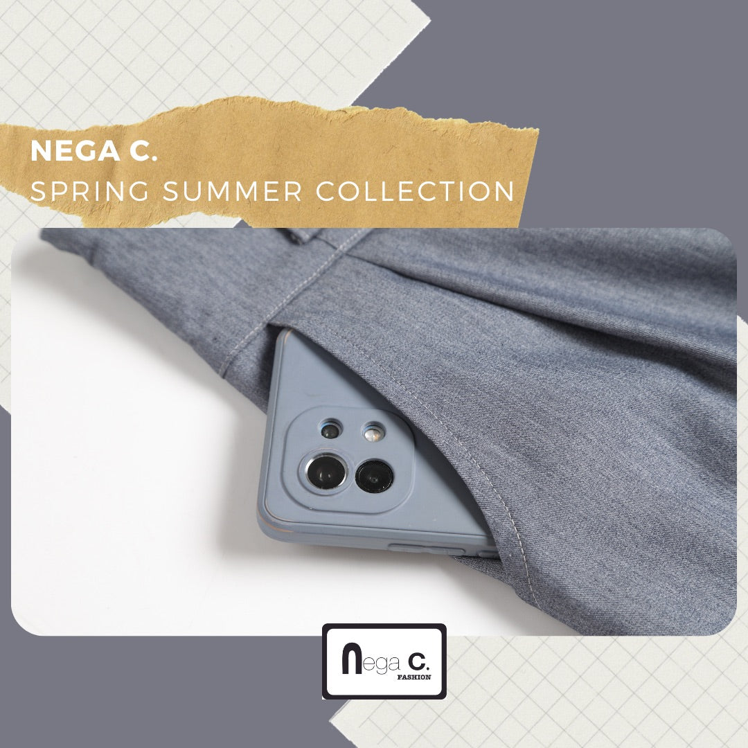 Nega C. กางเกงถุงกระดาษขากว้างเอวสูง | สีเทา | ยืดเล็กน้อย