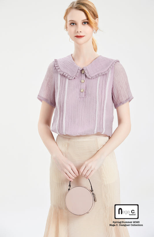 Nega C. cloud collar lace shirt| Purple| With lining