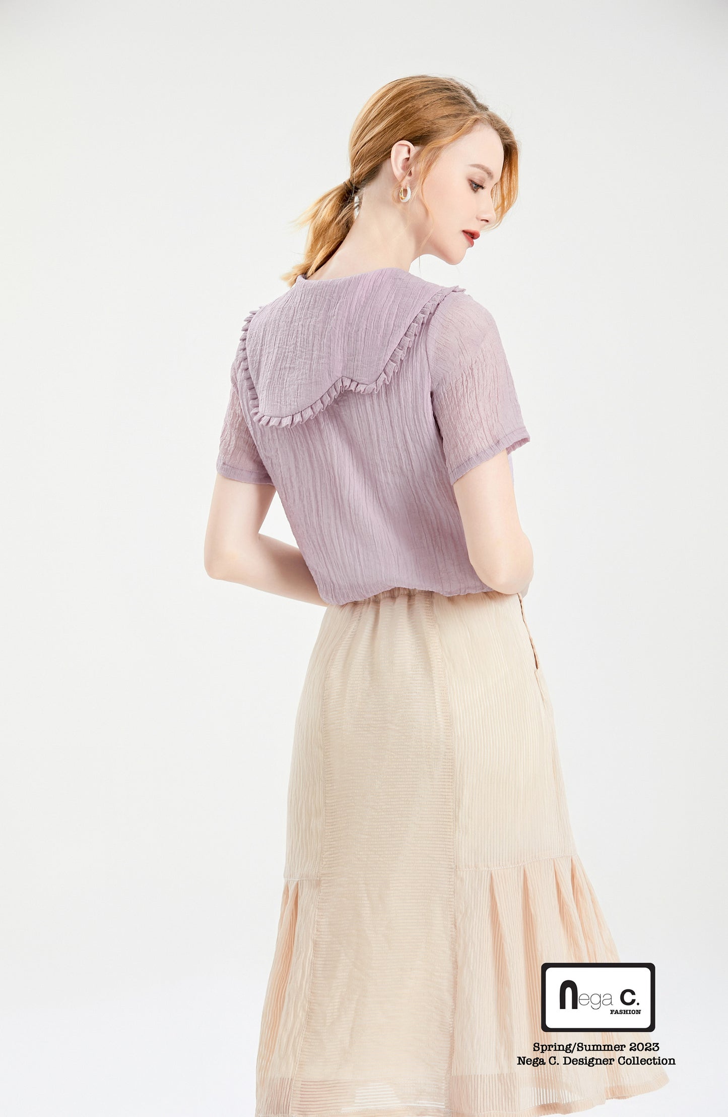 Nega C. cloud collar lace shirt| Purple| With lining