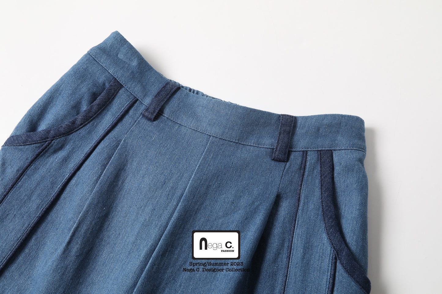 Nega C. color block wide-leg jeans with piping details |Blue|