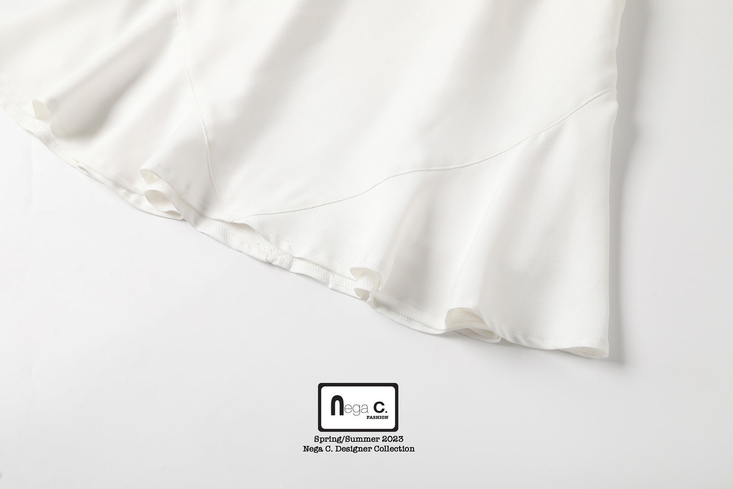 Nega C. Elegant Ruffle Hem Midi Skirt |White | With lining